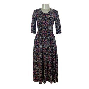 Mata Traders Womens Floral Organic Cotton Midi Dress Black Multicolor Size XS